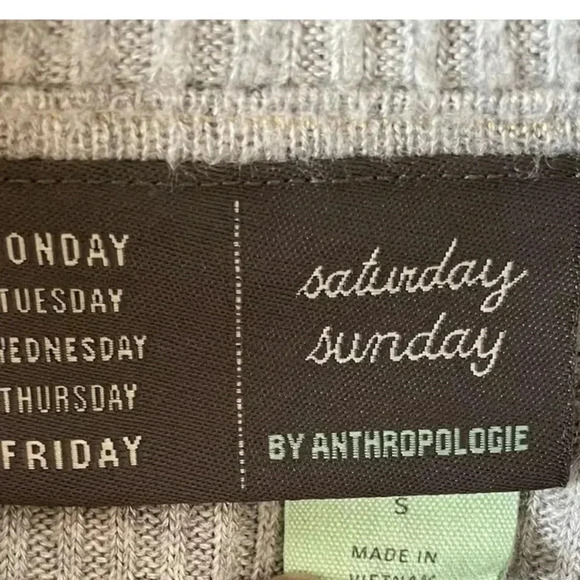 Anthropologie Saturday Sunday Gray Cream Ribbed Cowl Neck Sweater Size Small - Picture 6 of 8